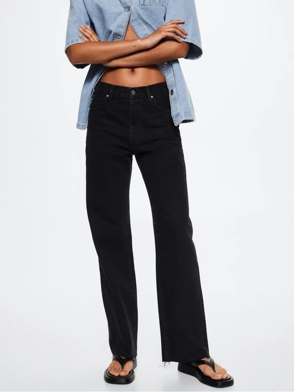 Mango ‘Nora’ Wide Leg High-Waist Black Jeans